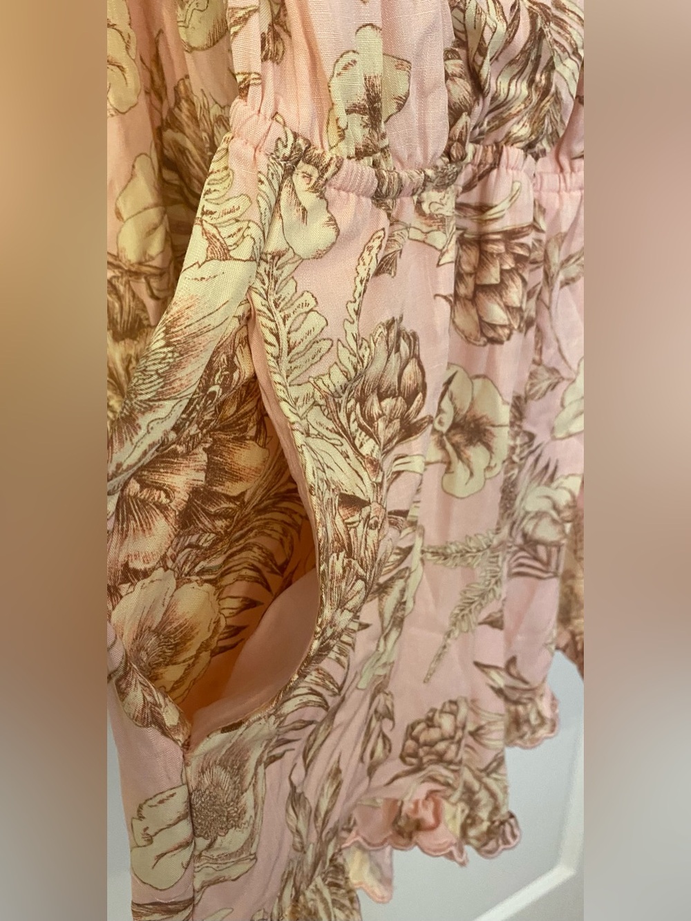 Agua Bendita Long Sleeve Short Wrap Romper NWOT Sz S Light Pink w/Tan & White - Picture 8 of 10